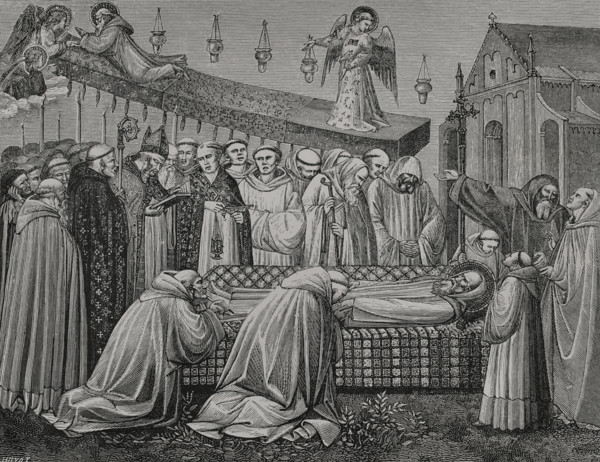 Funeral of Saint Benedict of Nursia, (480-547), Italian Christian monk, 547, (1388), 1877.  Creator: Jules Jean Marie Joseph Huyot.