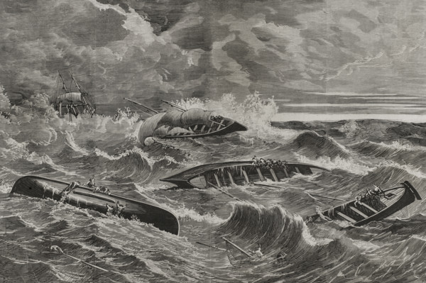 Wreck of fishing boats on the coast of the Cantabrian Sea, caused by the "galerna", April 20, 1878.  Creator: Rafael Monleon.