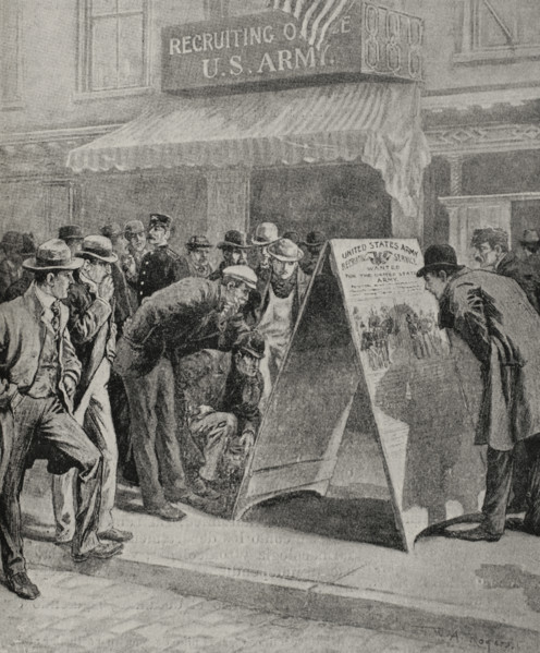 Recruiting office in New York by means of posters...,  Spanish-American War, 1898. Creator: Unknown.