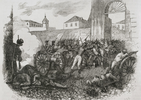 Defence of Monteleon artillery park  during the Dos de Mayo Uprising, Madrid, Spain, 1808 (1853).  Creator: Miranda.
