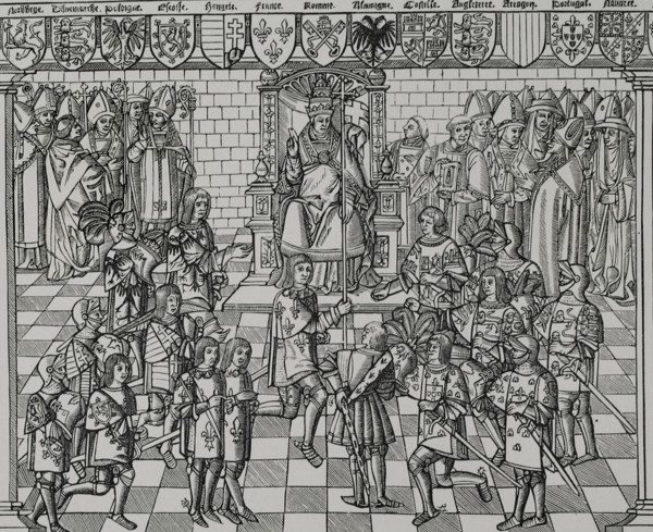 Pope Urban II, (1042-1099) preaching at the Council of Clermont, 1095, 1522 (1877).  Creator: Unknown.