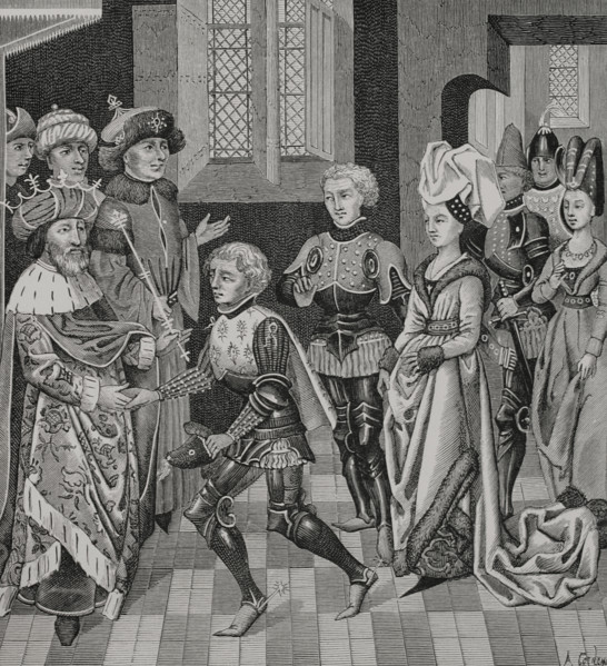 Coloman, (1070-1116), King of Hungary receiving Walter Sans Avoir..., 15th century (1877).  Creator: Unknown.