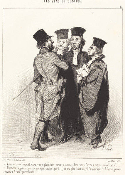 Vous m'avez injurié dans votre plaidoirie..., 1845. Creator: Honore Daumier.