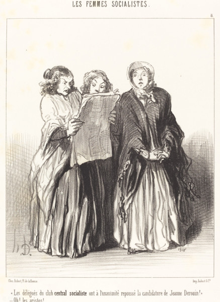Les délégués du club central socialiste..., 1849.  Creator: Honore Daumier.	Les délégués du club central socialiste..., 1849. ...ont à l'unanimité repoussé la candidature de Jeanne Derouin!" - Oh! les...