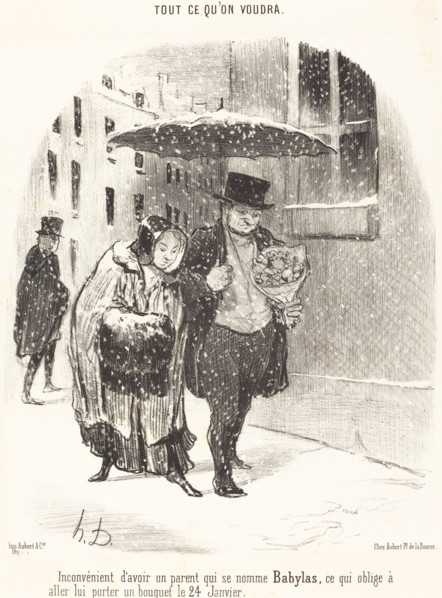 Inconvénient d'avoir un parent qui se nomme Babylas..., 1850. Creator: Honore Daumier.