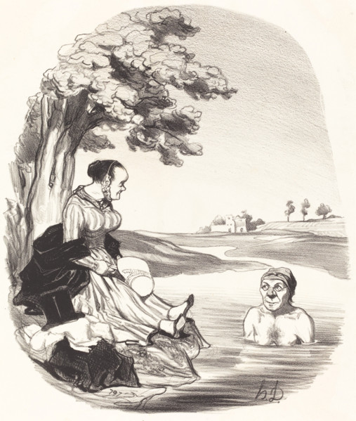 L'eau est délicieuse... je t'assure que tu as bien tord de ne pas venir me rejoindre..., 1845.  Creator: Honore Daumier.