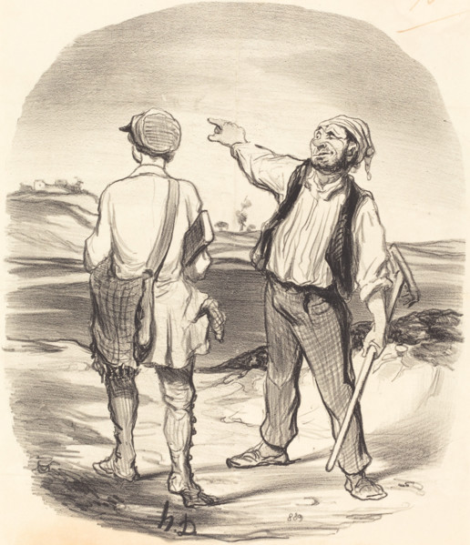 J'ai vu un lièvre de l'autre côté d'la ferme....(à part) il y a huit jours!..., 1846. Creator: Honore Daumier.