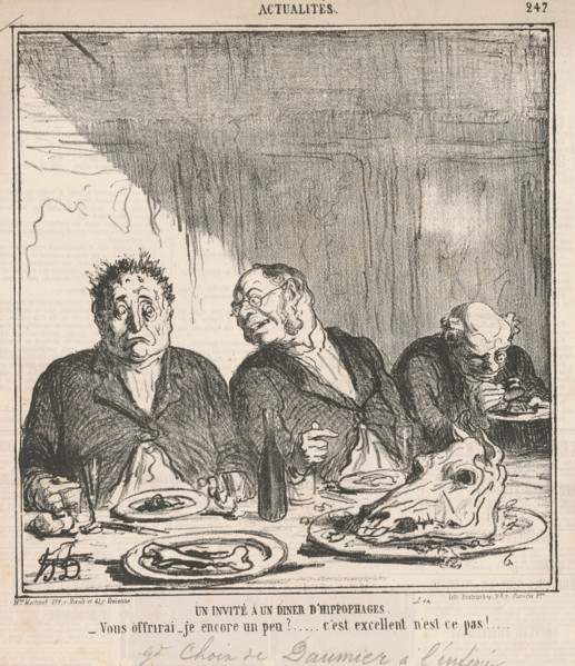 Un invité à un dîner d'hippophages: Vous offrirai-je encore un peu? C'est excellent..., Mar 24, 1865 Creator: Honore Daumier.