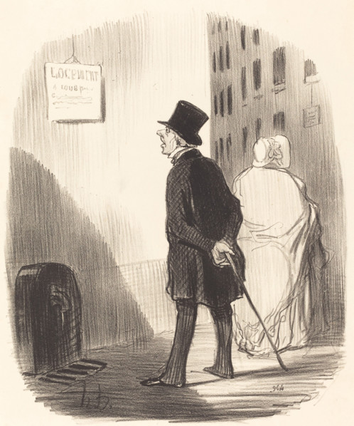 Tiens, voilà un écriteau que ma femme a passé..., 1848. Creator: Honore Daumier.
