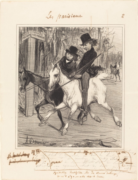 Équitation boutiquière sur des chevaux de louage, et où il n'y a pas autre chose à louer, 1839. Creator: Honore Daumier.