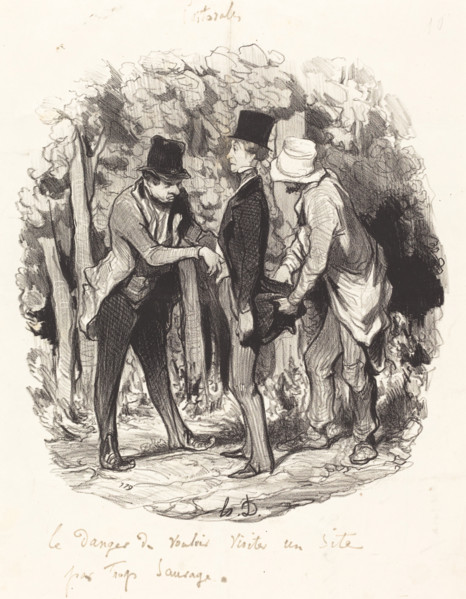 Le danger de vouloir visiter un site par trop sauvage, 1845.  Creator: Honore Daumier.
