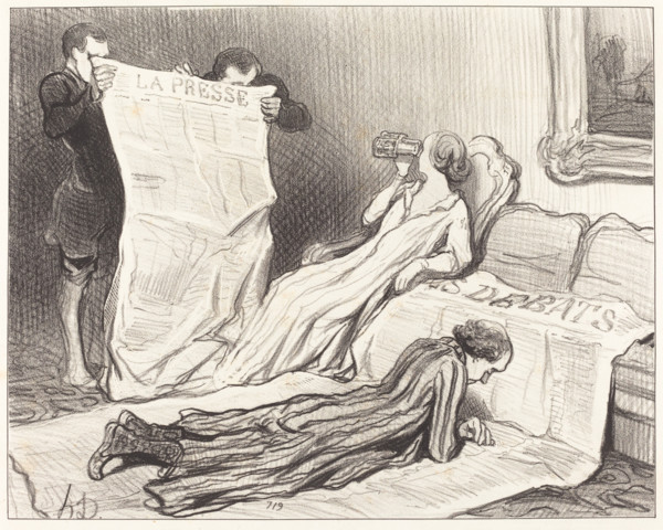 Abonnés recevant leur journal..., 1845. Creator: Honore Daumier.