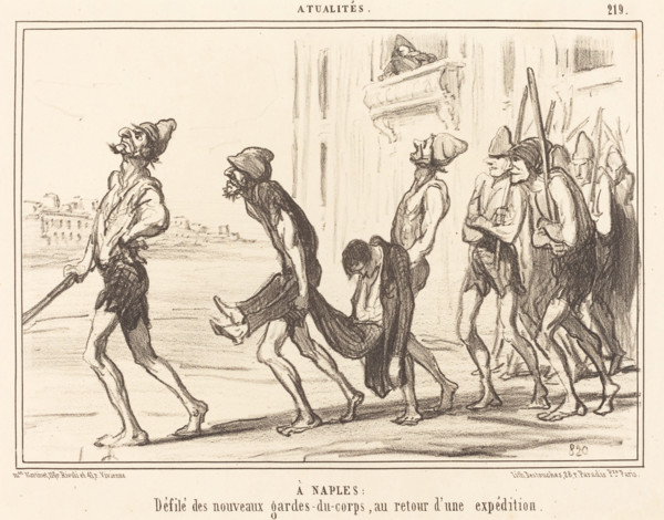 À Naples - Défilé des nouveaux gardes-du-corps, au retour d'une expedition, 1855. Creator: Honore Daumier.