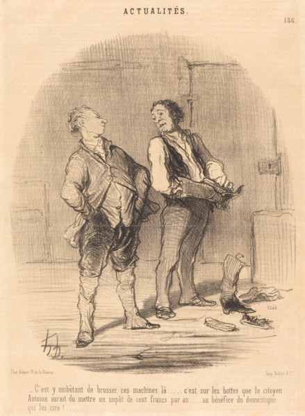 C'est-y embêtant de brosser ces machines là..., 1849. Creator: Honore Daumier.