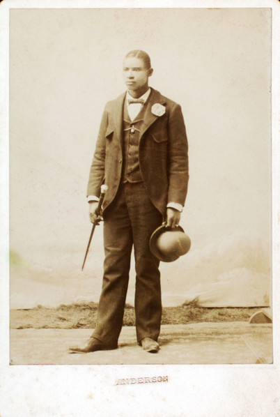 Full length portrait of man with bowler hat and cane, c1890-c1899. Creator: Anderson.