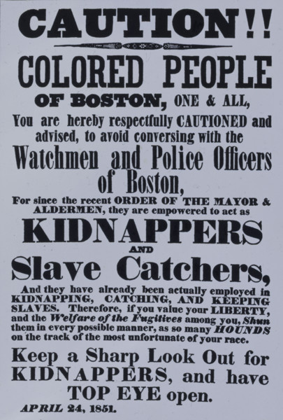 Poster warning Blacks in Boston of kidnappers, 1851. Creator: Unknown.