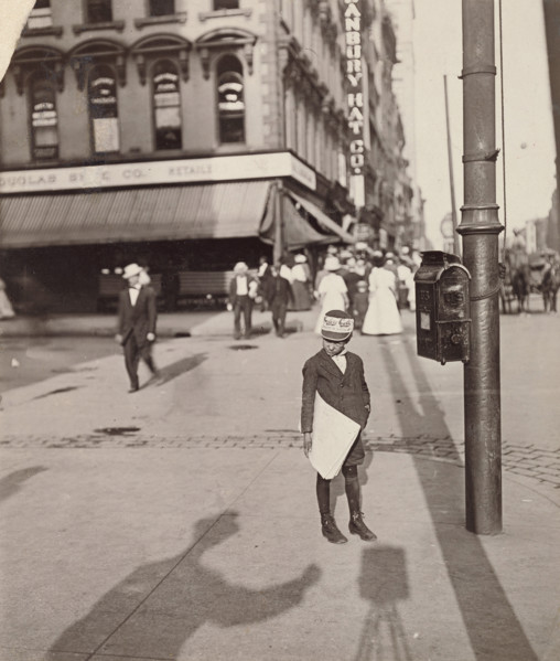Self-Portrait with Newsboy, 1908. Creator: Lewis Wickes Hine.