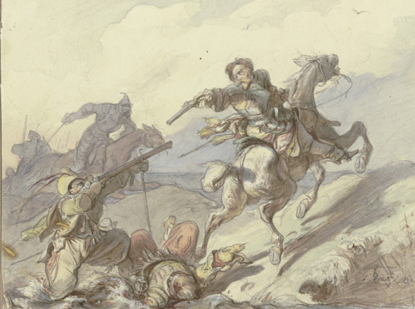 Attack on knights, 1837. Creator: Friedrich Dietz.