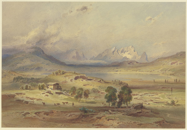 Lake Barmsee with the Zugspitze, 19th century. Creator: Leopold Rottmann.