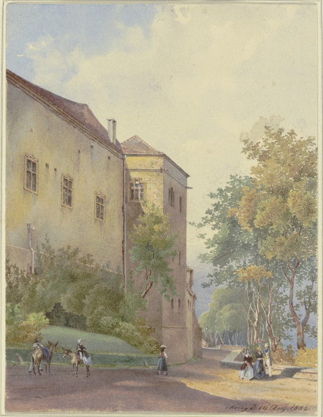 Castle corner with strollers, 1852. Creator: Georg von Krieg.