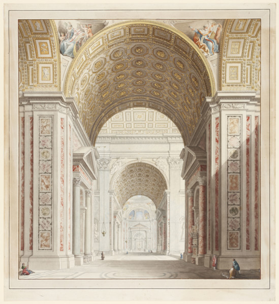 Aisle of St. Peter's Basilica in Rome, late 18th century. Creator: Francesco Pannini.