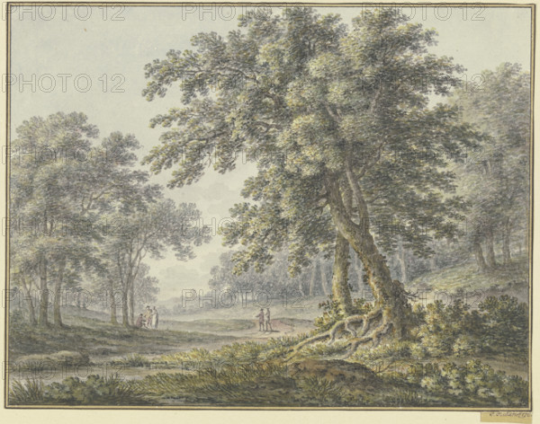 Woodland scene with two groups of figures, 1760. Creator: Johann Heinrich Muntz.