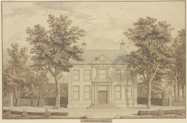 Garden with a yew hedge and a house between two Trees, 17th century. Creator: Isaac de Moucheron.