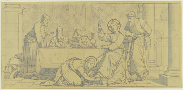 Mary Magdalene anoints the Saviour's feet, 19th century. Creator: Dominik Mosler.