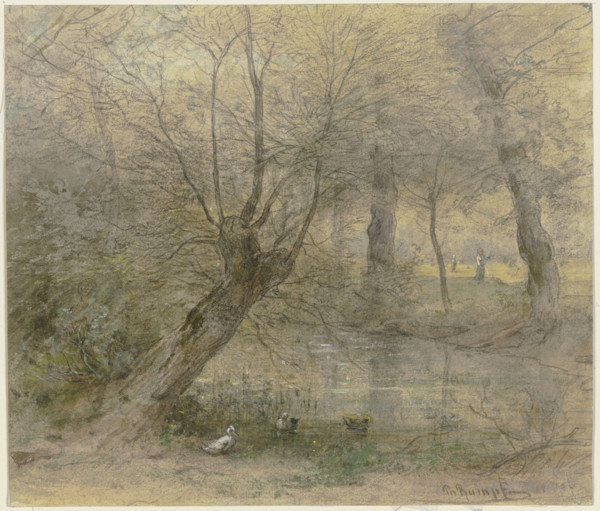 View of the Nied near Brentano's Park in Rödelheim, with ducks Animated, 19th century. Creator: Philipp Rumpf.