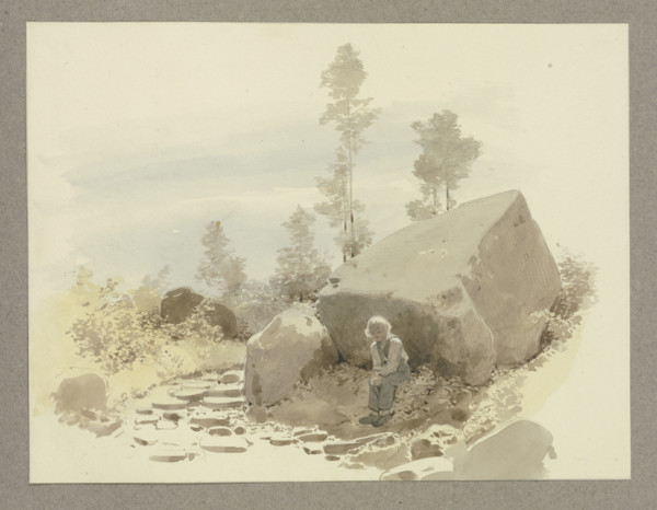 Boy sitting by a rock, c1849. Creator: Carl Theodor Reiffenstein.