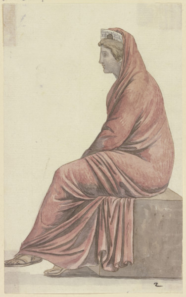 Rome: Seated woman with city crown (for Goethe's Roman Carnival), late 18th century.  Creator: Johann Georg Schütz.