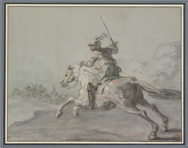 A cuirassier leaping to the left, 18th century. Creator: Jean-Baptiste Robin.