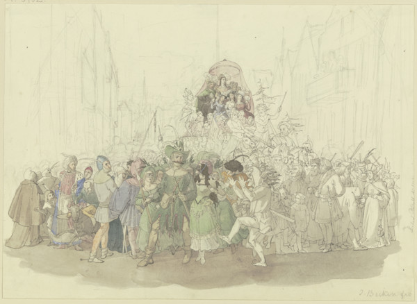 Carnival procession based on Karl Spindler's novel "The Jew", 19th century. Creator: Jakob Becker.