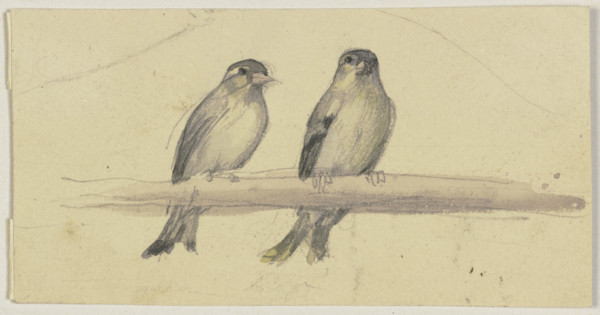 Two birds on a pole, 19th century. Creator: Jakob Becker.