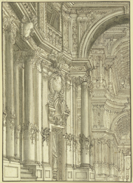 Portico, a portal to the left, 18th century. Creator: Unknown.