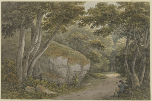 Path in a park, a boulder on the left, c1785-1789. Creator: Georg Melchior Kraus.