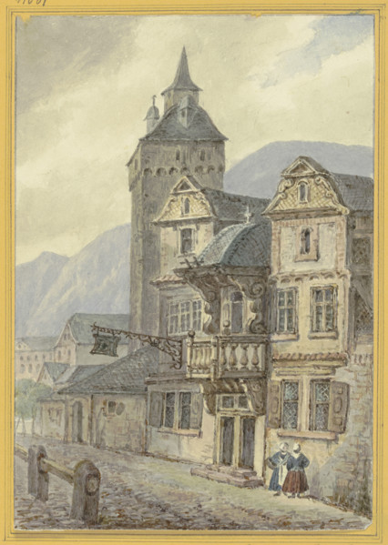 Old houses and a tower, c1840s. Creator: Hector von Gunderrode.