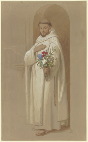 Carthusian monk with a bouquet of symbolic flowers, 1851. Creator: Eduard von Steinle.