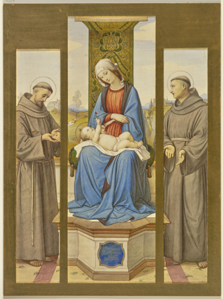 Madonna enthroned, beside her Saints Francis and Anthony, as a triptych, 1861. Creator: Eduard von Steinle.