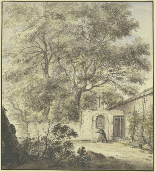 Monastery courtyard with a praying monk, c1630-1686. Creator: Pieter Moninckx.