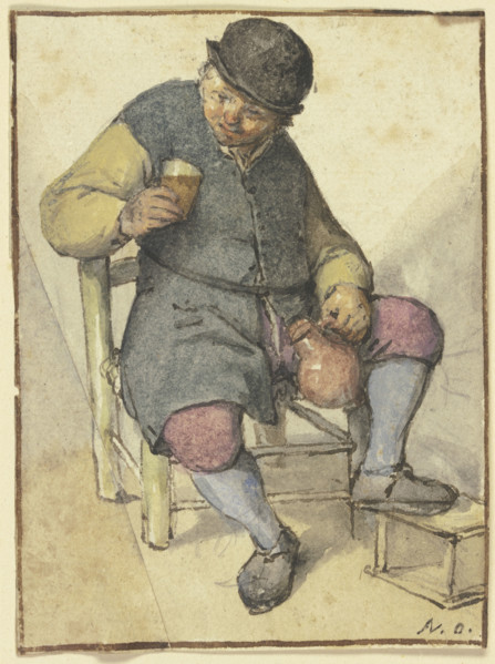 Seated farmer from the front, with jug and glass, after 1670. Creator: Adriaen van Ostade.