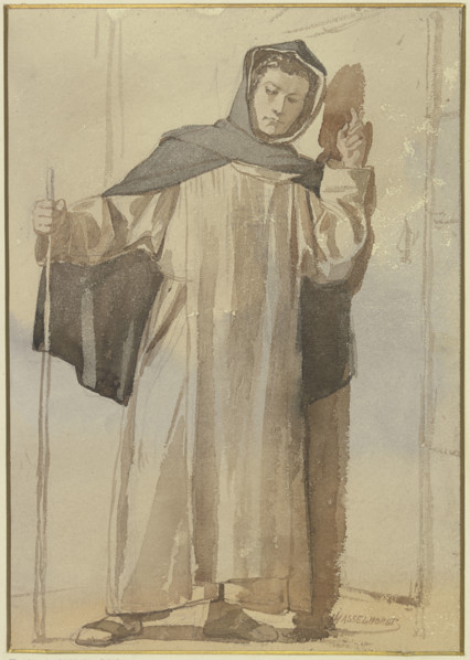 Monk knocking on a door, c1850-1900. Creator: Johann Heinrich Hasselhorst.