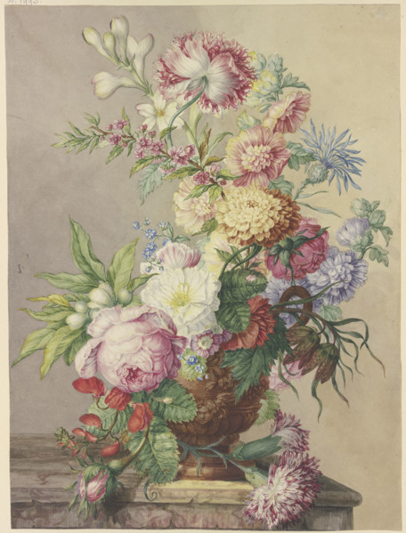 Bouquet in a vase on a marble table. Creator: Oswald Wijnen.