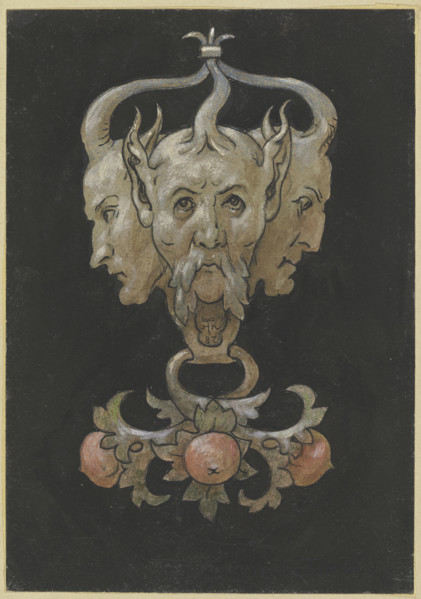 Three sayrtyr masks, 1887. Creator: Hans Thoma.