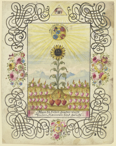 Sunflower with gold lettering, c1740-1788. Creator: Johann Esaias Nilson.