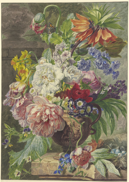 Still Life with Bouquet of Flowers and Bird’s Nest, (1780?). Creator: Wybrand Hendriks.