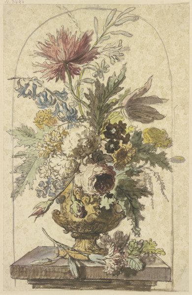 Bouquet of flowers in a vase, with a carnation in the foreground. Creator: Jan van Huysum.
