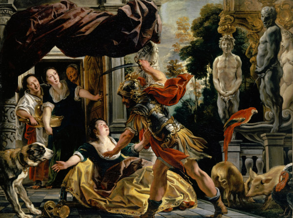 Odysseus threatens Circe, 1635. Creator: Jacob Jordaens I.