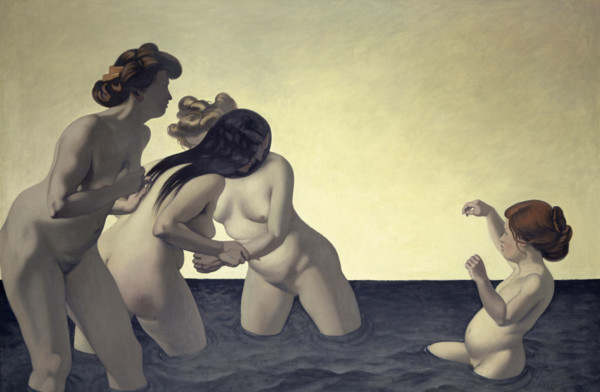 Three Women and One Little Girl Playing in the Water, 1907. Creator: Felix Vallotton.