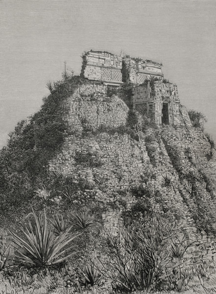 Pyramid of the Magician, also called House of the Dwarf, Uxmal, Mexico, 1892.  Creator: Unknown.